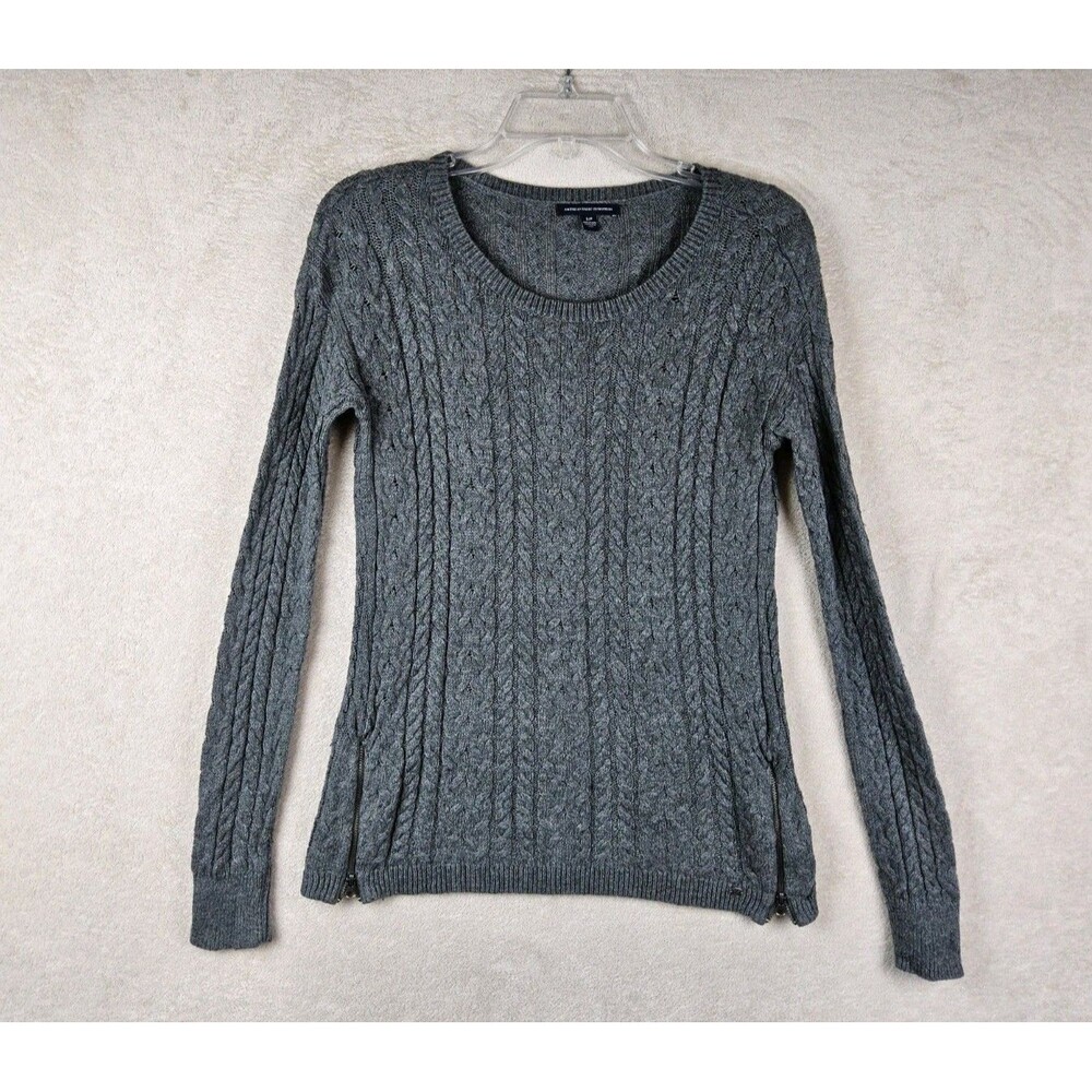 American Eagle Outfitters AE Long Sleeve Cable Knit Side Zip Grey Sweater Size S
